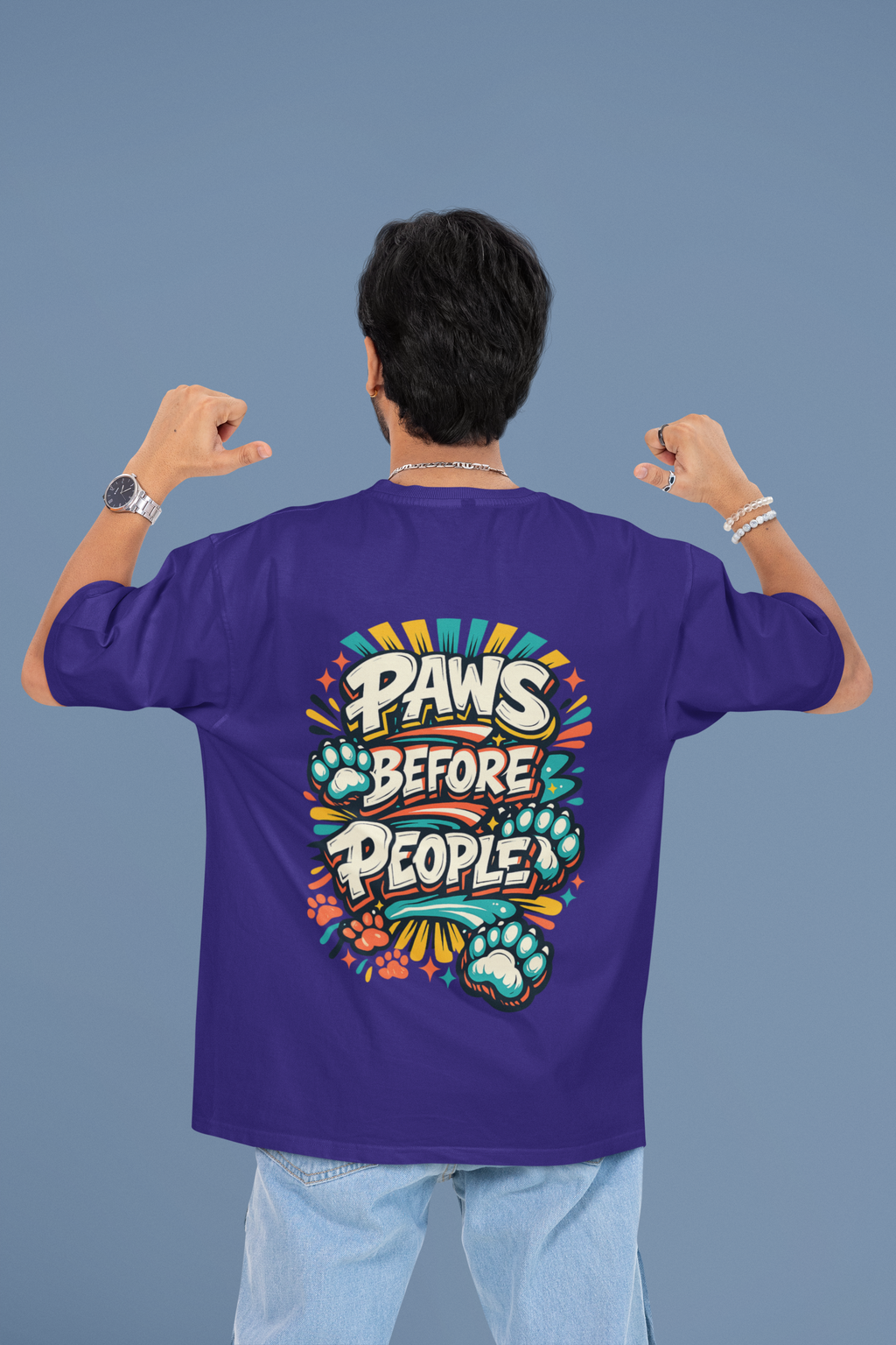Paws Before People – Oversized Classic Back Print T-Shirt