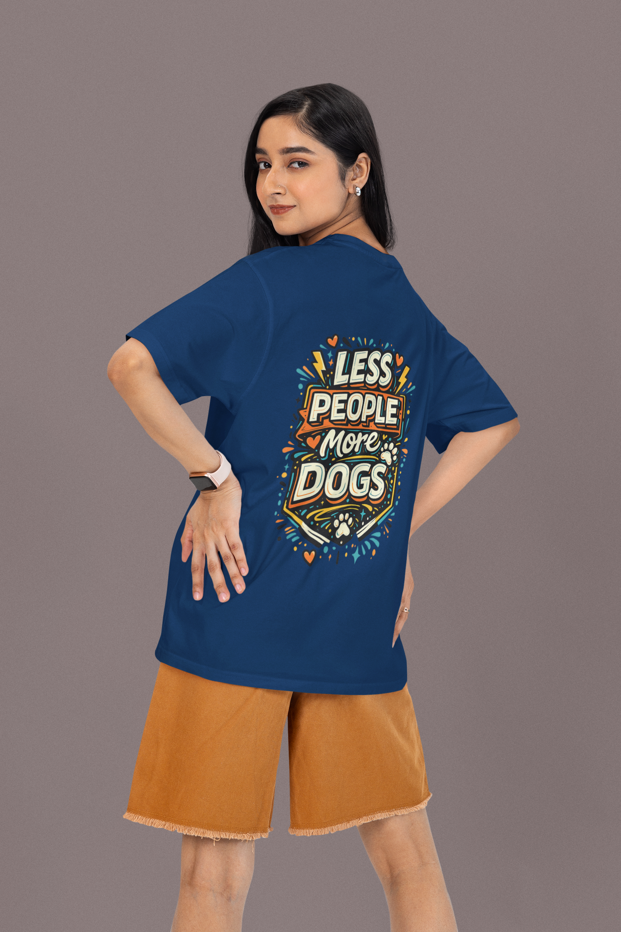 Less People More Dogs – Oversized Classic Vertical Print T-Shirt